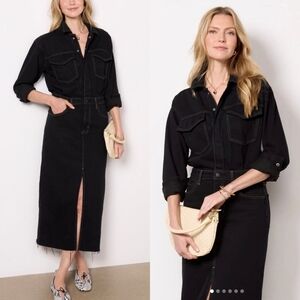 New Pistola Amira Black Denim Dress Raw Hem Black XS